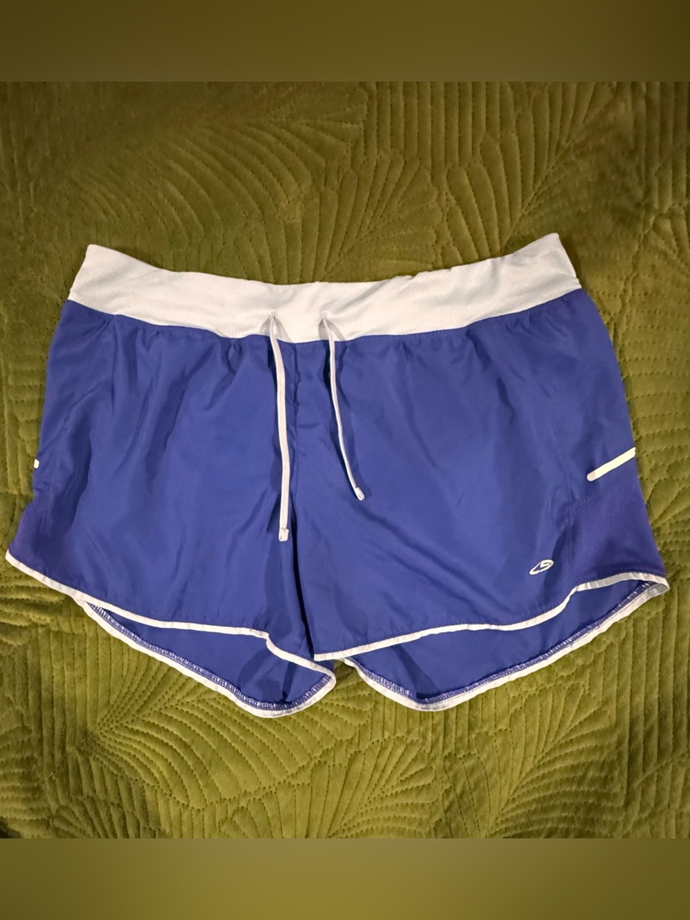 Champion Women's Size L Blue & Grey Running Shorts with Built-in Briefs & Pocket